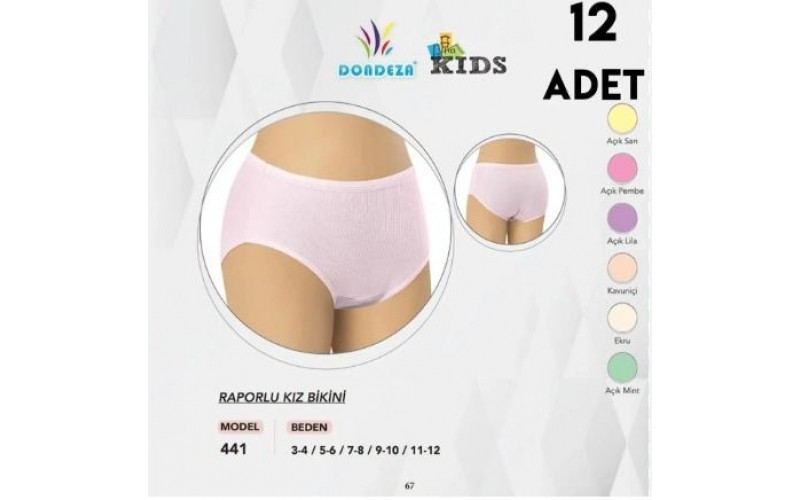 Dondeza 441 12'li Dondeza Raporlu Kız Çocuk Külot Renk asorti paket 