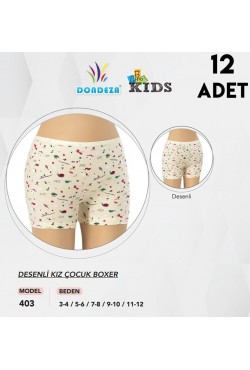 DONDEZA DESENLİ  KIZ ÇOCUK BOXER 12'Lİ PAKET
