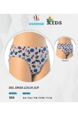DONDEZA  504 DESENLİ ERKEK ÇOCUK SLİP KÜLOT  12'Lİ PAKET asorti