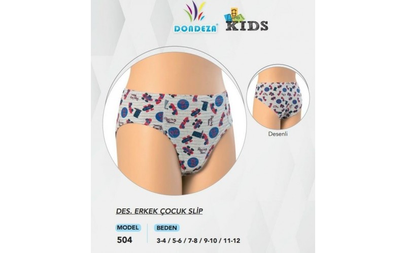 DONDEZA  504 DESENLİ ERKEK ÇOCUK SLİP KÜLOT  12'Lİ PAKET asorti
