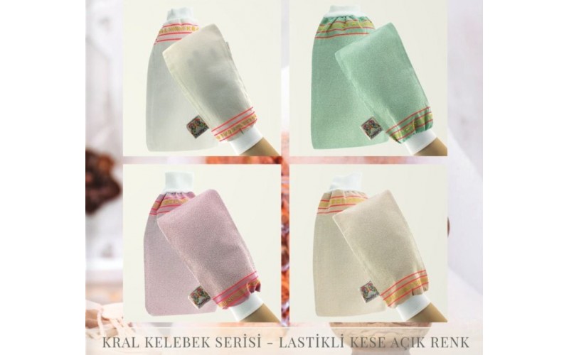 Kelebek Kese Kral Lastikli  Banyo ve Hamam Kesesi 12'li Çok Renkli asorti paket 
