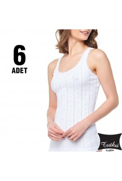 Tutku Kadın Jakarlı Kalın Askılı Atlet 6 'lı Paket BEYAZ