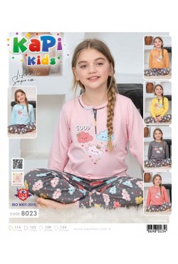 Kapi Kids 8023 Kız Çocuk Uzun Kollu Pijama Takımı 4'lü seri