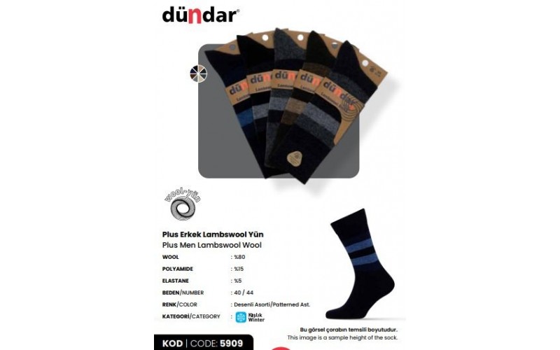 5909 Dündar Erkek Lambswool Çorap 12'li Paket