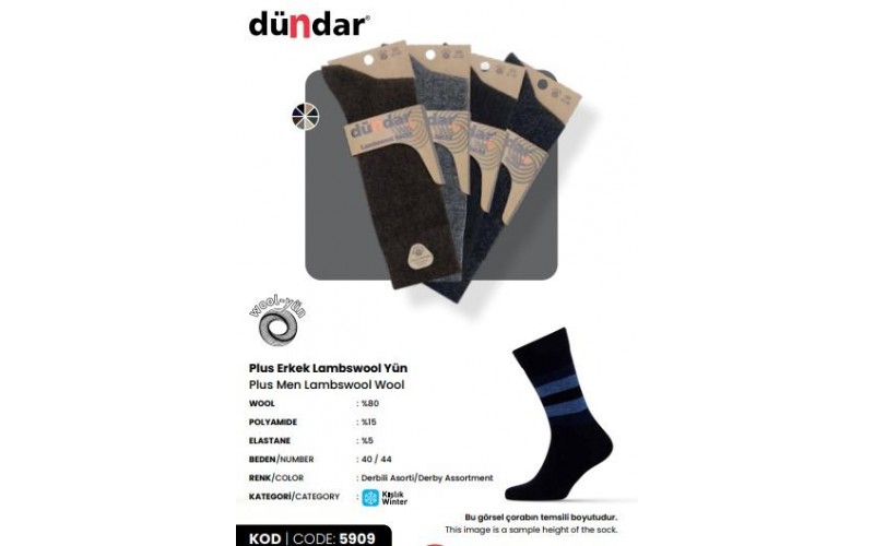 5909 Dündar Erkek Lambswool Çorap 12'li Paket