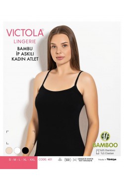 Victola 401Bayan Bambu Atlet siyah İp Askılı 