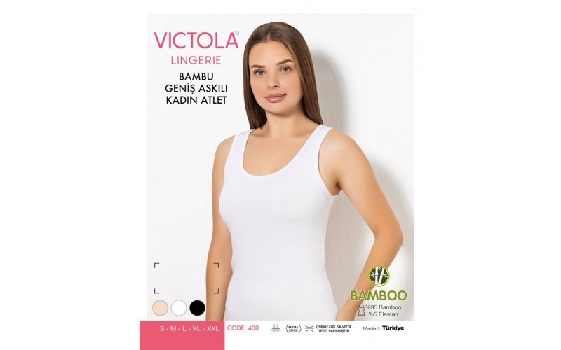 Victola 400 Bayan Bambu Atlet Geniş Askılı Beyaz Victola 400 Bayan Bambu Atlet Geniş Askılı Beyaz