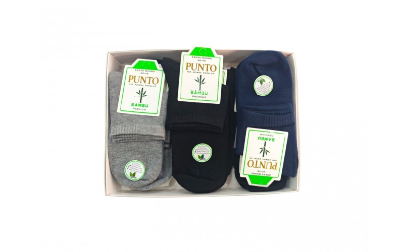 Punto 4893 (40-45) Yıkamalı Dikişsiz Erkek Bambu Yarım Konç Çorap 12'li